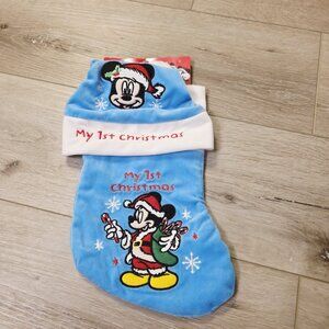 Mickey Mouse Hat & Stocking Set My First Christmas Disney Holiday Baby Blue